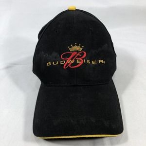 BUDWEISER BEER HAT CAP BLACK ADJUSTABLE ONE SIZE FITS MOST DISCOLORED OSFM